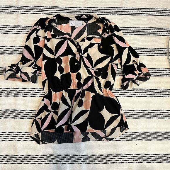 Alex & Parker Women's Colorblock Blouse Size L Multicolor Casual - Picture 2 of 6